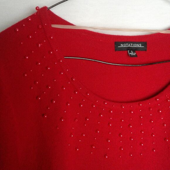 Red Notations Size Large Women's Sweater With Red Pearls Long Sleeve acrylic - Picture 2 of 5